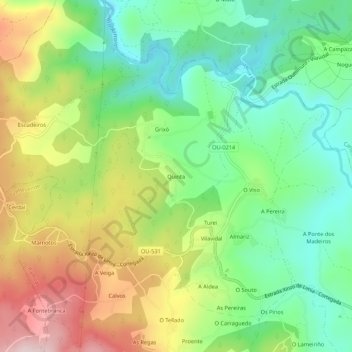 Mappa topografica Quinta, altitudine, rilievo