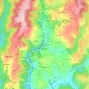 Mappa topografica Pont de Bouzai, altitudine, rilievo