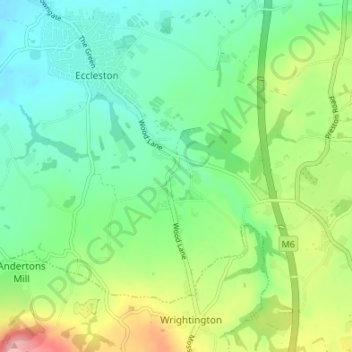 Mappa topografica Heskin Green, altitudine, rilievo