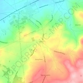 Mappa topografica Dryville, altitudine, rilievo