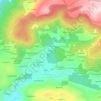 Mappa topografica Aneiros, altitudine, rilievo