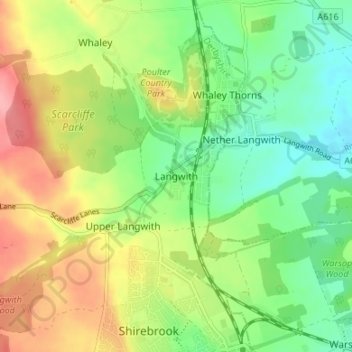 Mappa topografica Langwith, altitudine, rilievo