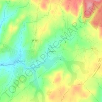 Mappa topografica Cerdeira, altitudine, rilievo