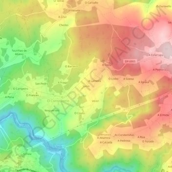 Mappa topografica Sanín, altitudine, rilievo