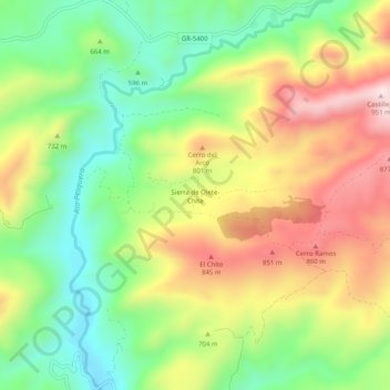Mappa topografica Sierra de Ojete-Chite, altitudine, rilievo