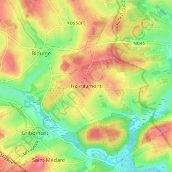 Mappa topografica Nevraumont, altitudine, rilievo