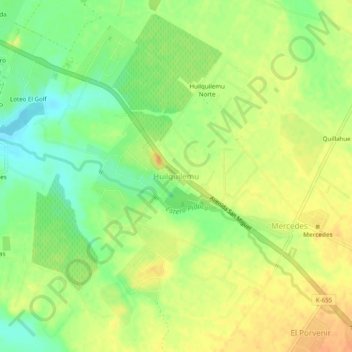 Mappa topografica Huilquilemu, altitudine, rilievo