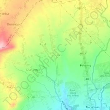Mappa topografica Inicbulan, altitudine, rilievo