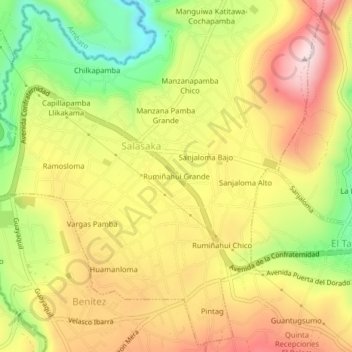 Mappa topografica Rumiñahui Grande, altitudine, rilievo