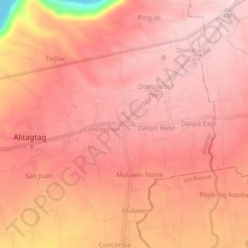 Mappa topografica Pinagkurusan, altitudine, rilievo