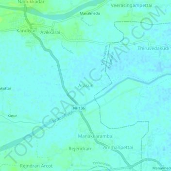 Mappa topografica Arasur, altitudine, rilievo
