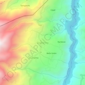 Mappa topografica Guarainag, altitudine, rilievo