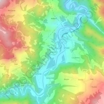 Mappa topografica Cornareto, altitudine, rilievo