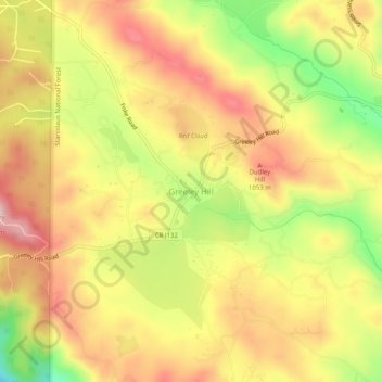 Mappa topografica Greeley Hill, altitudine, rilievo
