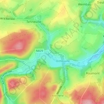 Mappa topografica Ortheuville, altitudine, rilievo