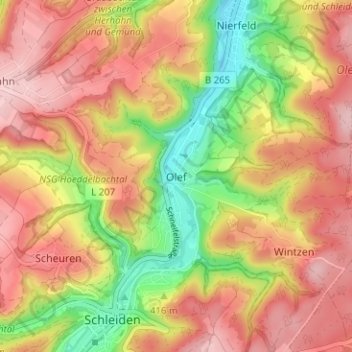 Mappa topografica Olef, altitudine, rilievo