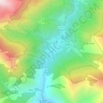 Mappa topografica Isil, altitudine, rilievo