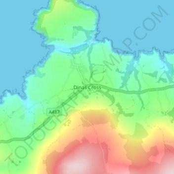 Mappa topografica Dinas Cross, altitudine, rilievo