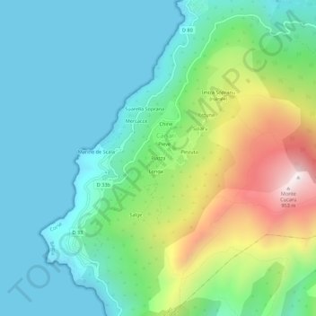 Mappa topografica Piazza, altitudine, rilievo