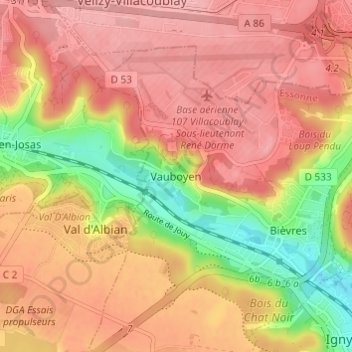 Mappa topografica Vauboyen, altitudine, rilievo