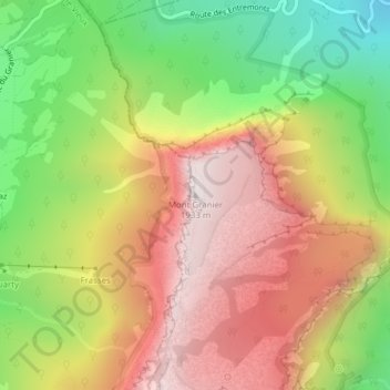 Mappa topografica Mont Granier, altitudine, rilievo