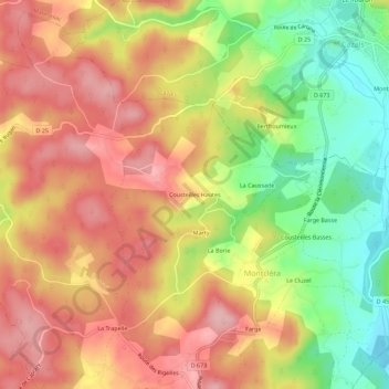 Mappa topografica Cousteilles Hautes, altitudine, rilievo