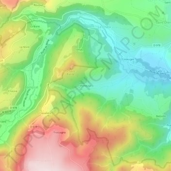 Mappa topografica Verneuge, altitudine, rilievo