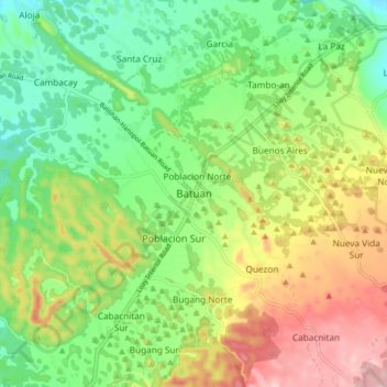Mappa topografica Batuan, altitudine, rilievo