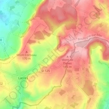 Mappa topografica Dalles, altitudine, rilievo