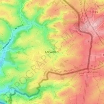Mappa topografica Krewinkel, altitudine, rilievo