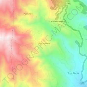 Mappa topografica Tingo Nunuya, altitudine, rilievo