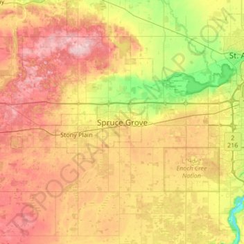Mappa topografica Spruce Grove, altitudine, rilievo