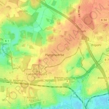 Mappa topografica Platjenwerbe, altitudine, rilievo
