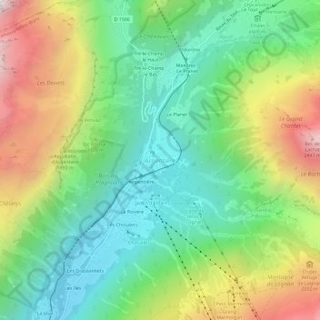 Mappa topografica Argentière, altitudine, rilievo