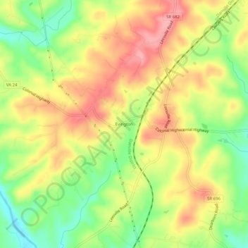 Mappa topografica Evington, altitudine, rilievo
