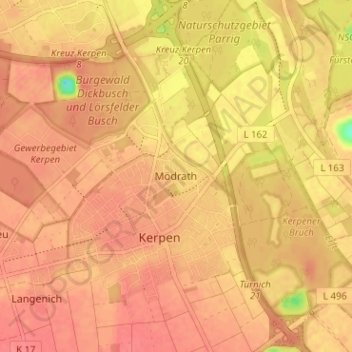 Mappa topografica Mödrath, altitudine, rilievo