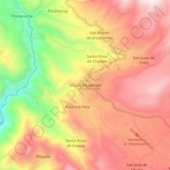 Mappa topografica Vilcas Huaman, altitudine, rilievo