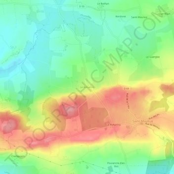 Mappa topografica Le Rohanno, altitudine, rilievo