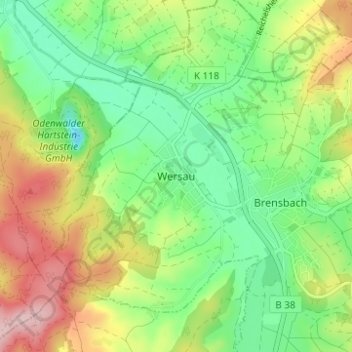 Mappa topografica Wersau, altitudine, rilievo