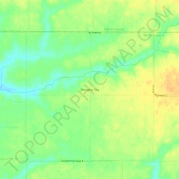 Mappa topografica Shanghai City, altitudine, rilievo