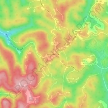 Mappa topografica Pumpkintown, altitudine, rilievo