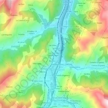 Mappa topografica Cuarteles de Dóriga, altitudine, rilievo