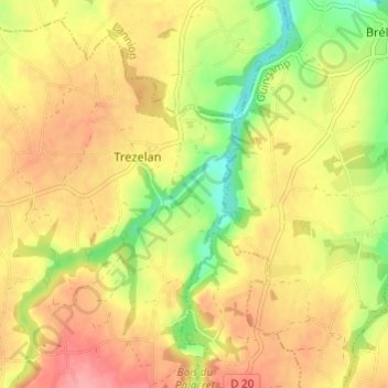Mappa topografica Kêr Riwalan, altitudine, rilievo