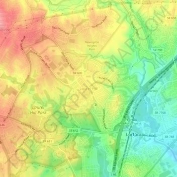 Mappa topografica Laurel Hill, altitudine, rilievo