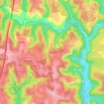 Mappa topografica Combe Mégère, altitudine, rilievo