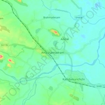 Mappa topografica Ambasamudram, altitudine, rilievo