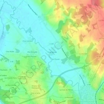 Mappa topografica Chez Merlet, altitudine, rilievo