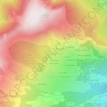 Mappa topografica La Tuvière, altitudine, rilievo