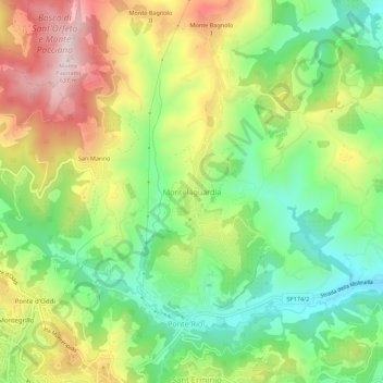 Mappa topografica Montelaguardia, altitudine, rilievo