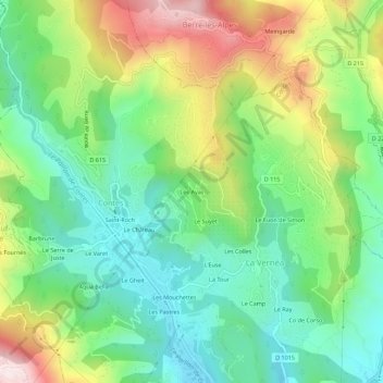 Mappa topografica Les Ayas, altitudine, rilievo